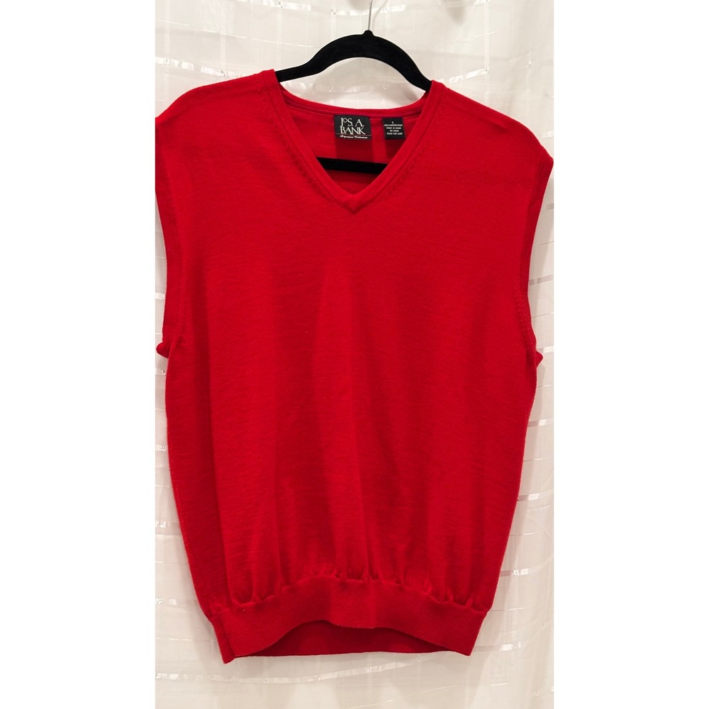 Jos. A. Bank Signature Collection Red Merino Wool V-Neck Sweater Vest Mens Large